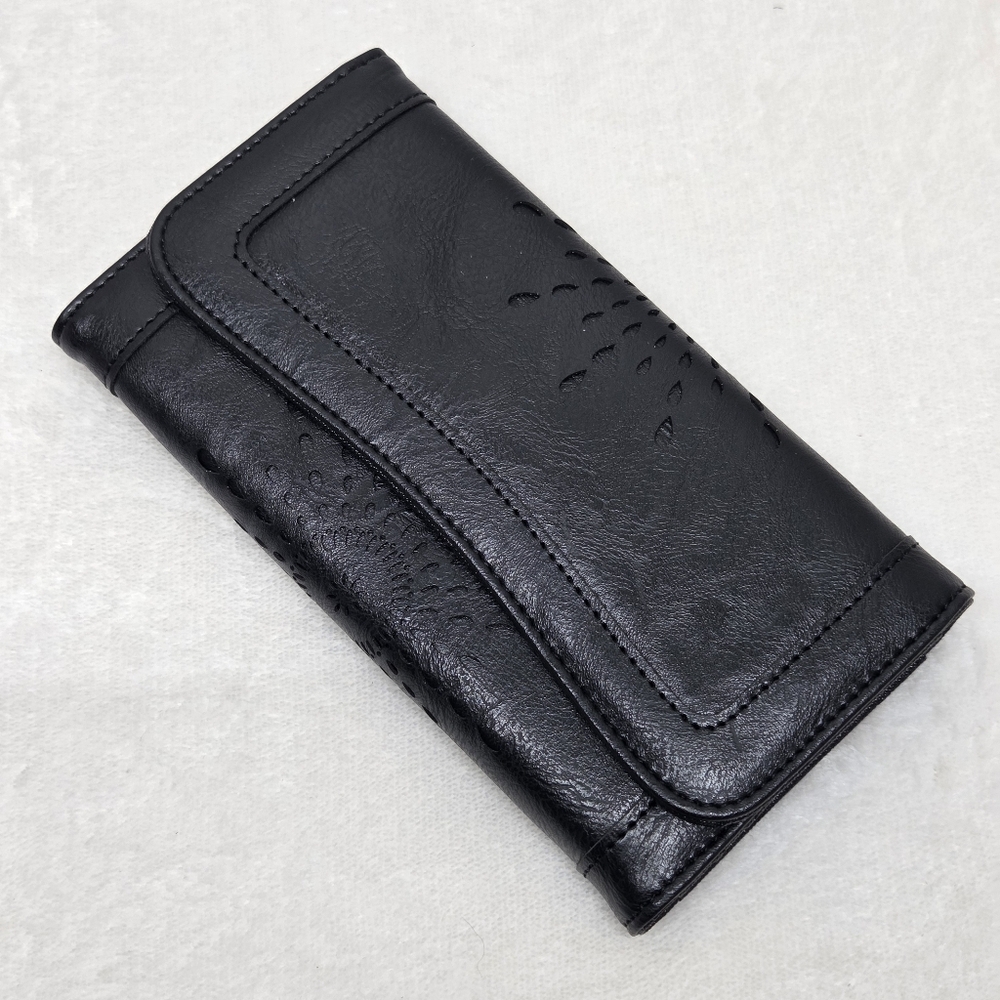 Black Laser Cut Floral Trifold Wallet - NWT Bohemian Sunflower